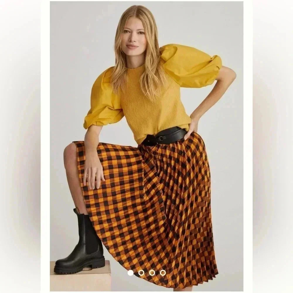 Anthropologie Dramatic Boho Puff Sleeve Mixed Media Tweed Blouse Yellow- Small